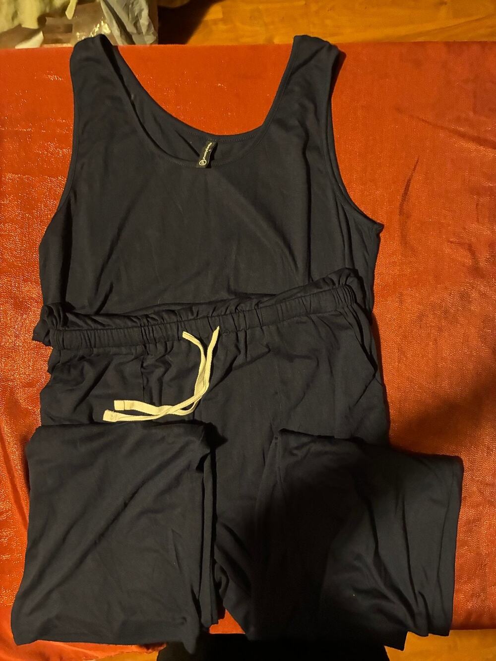 PrettyGarden Jumpsuit Womens L Sleeveless Drawstring Waist Navy Loungewear